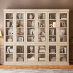 70.8" Tall Brown Bookshelf with Glass Doors, Farmhouse Modular Bookcase with 6-Tier Adjustable Shelves, Large Storage Cabinet for Home Office, Living Room