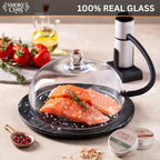 Food and Drink Smoker Kit with Smoke Gun, 8" Smoking Cloche Glass Dome, Acacia Cocktail Smoke Top and Wood Chips (Apple & Cherry) - Whiskey Smoker Kit - Gifts for Men
