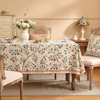 ISAENNE Designer Floral Long Rectangle Tablecloth,French Linen Light Beige Indoor Table Cloth,Fall Wrinkle Resistant Decor Tablecloths for Dining Thanksgiving Kitchen Party,63"*102"-Flora A