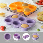 JJOO 2PCS Silicone Muffin Pan, 6-Cavity Nonstick Muffin Cupcake Pans Molds for Baking, Great for Cupcakes, Muffin, Brownies and More, BPA Free, Pack of 2 Colors (Orange and Purple)