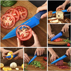 Wanbasion Blue Stainless Steel Knife Set, Sharp Kitchen Knife Set Professional, Kitchen Knife Set Dishwasher Safe with Covers for Cooking