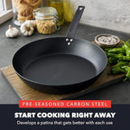 GreenPan x Bobby Flay 12" Carbon Steel Frying Pan Skillet, Pre-Seasoned Ready to Use, Nontoxic, PFAS-Free, Induction Compatible, High Heat & Oven Safe Durable Cookware, Cast Iron Alternative