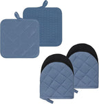 Oven Mitts and Pot Holders Set, Pack of 4, Heat Resistant Silicone Kitchen Mini Oven Mittens for 500 Degrees, Mini Oven Gloves and Hot Pads for Baking Grilling Barbecue Microwave Machine Washable