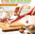 Spring Chef Premium Red Lemon Zester Grater with Handle - Fruit, Garlic, Citrus, Nutmeg, Orange Zester Tool - Heavy Duty Kitchen Shredder - Stainless Steel Ginger Grater with Blade Cover - Fine Shred