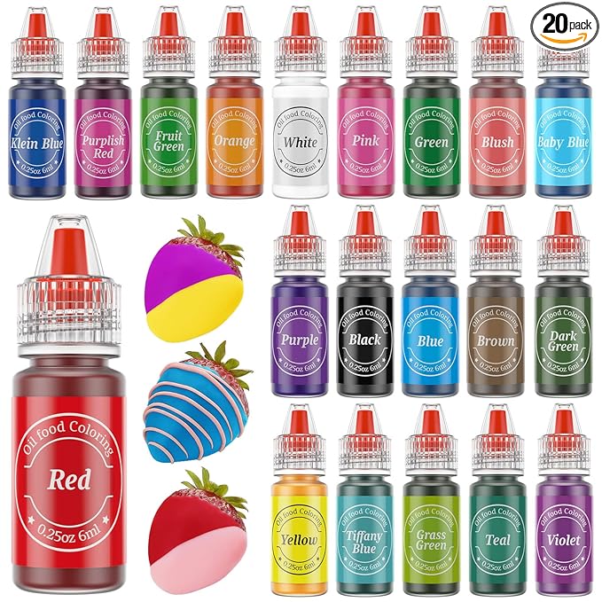 Oil Based Food Coloring for Chocolate, 20 Colors Food Coloring Set for Cake Decorating - Nomeca Food Grade Edible Food Dye for Baking,Candy Melts Cookies Fondant - .25 Fl. Oz Bottles