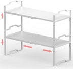 Expandable Shelf for Cabinet Organizer Adjustable Stackable Spice Rack at Kitchen and Bathroom More, Counter Countertop Cupboard Organization Pantry Storage(MEDIUM/2PACKS/WHITE)