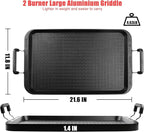 22"x12" Large Family Griddle Pan - Double Burner Griddle Comals Para Tortillas Grande, Non-Stick PFOA-Free Aluminum Grill Pan for Gas Stove/electric stovetops/Indoor/Outdoor Camping