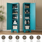 67" Tall Narrow Bathroom Metal Storage Cabinet with 4 Adjustable Shelves, Freestanding 5 Tier Slim Pantry Storage Cabinet for Small Space, Peacock