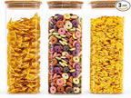 Glass Food Storage Jars Square 61oz, 3 Pack Glass Jars With Bamboo Lids, Kitchen Storage Containers For Spice, Candy, Cookie, Storage For Pantry Organizers