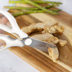 Rae Dunn Kitchen Scissors- Stainless Steel Kitchen Shears, Cooking Scissors for Cutting Meat, Chicken, Herbs and Produce with Blade Cover and Soft Grip Handles(White)
