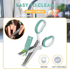 Updated 2025 Herb Scissors Set - Cool Kitchen Gadgets for Cutting Fresh Garden Herbs - Herb Cutter Shears with 5 Blades and Cover, Sharp and Anti-rust Stainless Steel, Dishwasher Safe (Blue-White)