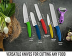 Vos Ceramic Knife with Peeler, Ceramic Knives Set For Kitchen, Ultra Sharp Kitchen Knife Set with Covers, 4"5"6"7"8" Paring, Chef Knife, Santoku & 2 more, Lightweight, Dishwasher safe (Multi-Color)