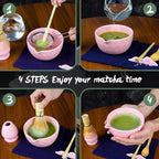 Matcha Whisk Set Pink, 8Pcs Matcha Set Kit include Matcha Bowl, Matcha Whisk and Holder, Bamboo Scoop, Scoop Rest, Sifter and Tea Towel, Matcha Whisk and Bowl Set for Matcha Lovers and Beginers