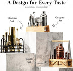 BARE BARREL® Mixology Bartender Kit Bar Set | 14-Piece Cocktail Shaker Set | Martini Barware Mixing Tools for Home Bartending | Incl. 35 Recipe Cards | Gift Set (24oz Cobbler Shaker, Copper/Black)