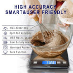 hito Food Scale 33lb Digital Kitchen Scale Rechargeable Waterproof Weight Grams and oz 1g/0.1oz Precise, for Weight Loss, Cooking and Baking, Black