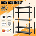 63" H Garage Shelving, Heavy Duty Storage Shelves, Garage Storage Shelves, Adjustable 5 Tier Metal Shelving Unit, Utility Shelves for Warehouse Backyard, 63" H×31.5" W×16" D
