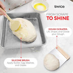 Swice Bread Proofing Basket, Round 9-Inch Banneton Sourdough Starter Kit with Lame, Dough Scraper, Linen Liner, and Basting Brush, Complete Bread Making Supplies and Tools