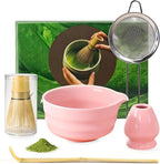Pink Matcha Tea Set – Japanese Matcha Bowl with Spout, Bamboo Whisk, Scoop, Holder & Strainer – Complete Ceremonial Matcha Kit for Beginners & Gift-Giving