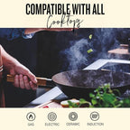 Alva Forest Naturally Nonstick Carbon Steel Wok Pan 12" - Acacia Wood Handle, Pre-Seasoned and Made without PFAS, PFOA & PTFE - Induction and All Stovetop Compatible with Even Heat Distribution