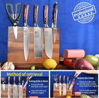 XYJ Extra Large Magnetic Knife Block Acacia Wood Knife Set Holder Stand With Stronge Magnetic Strip Kitchen Knives Storage Rack Organizer Tools No Drilling