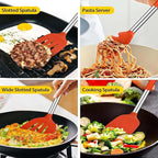 Silicone Kitchen Tools - Non - Stick, Anti - Slip, High - Temperature Resistant, Scald - Proof 14 - Piece Set with Stainless Steel Tube Handles & a Storage Bucket (Gray)