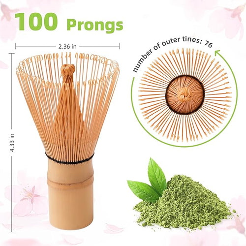 2-Pack Handcrafted Matcha Whisk, Bamboo Whisk for Matcha Tea, Natural Bamboo Chasen, 100-Prong Chasen, Macha Whisks Brush Match Accessories Wisk Mixer Whisker for Making Ceremonial Macha Tea