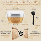 Disposable Cake Pans, BAKINGPAK 30PCS 7.8OZ Mini Cake Pans with Lids And Spoons Cupcake Liners with Lids Mini Disposable Baking Cups for Wedding Party, Rose Gold