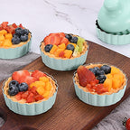 Mini Round Tart Pan with Removable Bottom, Nonstick Mini Pie Pans for Baking, Carbon Steel Quiche Pan Set for Cupcake Muffin Cakes and Desserts, Including 6 Tart Pan and 1 Tart Tamper (Green)