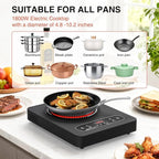 Electric Cooktop 1800W: Single Burner Portable Electric Stove 110V with LED Touch Screen 10 Power Levels, Hot Plate with Child Safety Lock, Timer and Overheat protection, Compatible with All Cookware