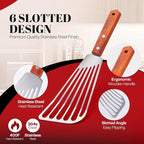 Fish Spatula Stainless Steel 2 Slotted Fish Spatulas for Nonstick Cookware - Elegant Silver Finish Turner Spatula with Ergonomic Wooden Grip Size 11” Blade Ideal for Home and Professional Chefs