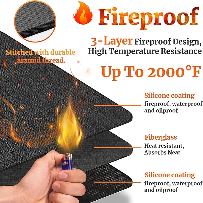 42 X 24 inches Hearth Rugs for Fireplaces Fire Resistant / Gas Grill Splatter Mat Fireproof Waterproof Oil-Proof, Fireproof Mat Heat Resistant BBQ Floor Mat Protect Mat Floor Protective Rug Reusable