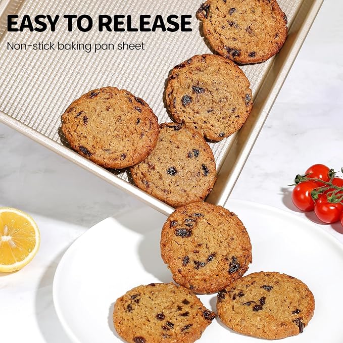 Vinino Quarter Sheet Pan, Baking Sheet, Cookie Sheets For Baking With Square Texture Pattern, Thicker Carbon Steel Non-Stick Baking Pan Tray