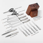 ZHANG XIAO QUAN SINCE 1628 15Pcs Knife Set with Block, 50Cr15MoV High Carbon Stainless Steel Kitchen Knife Set, Sharp and Durable, Hundreds of Years of Masterful(Silver)