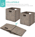 Best Choice Products 10.5x10.5in Pack of 5 Cube Storage Baskets, Water Hyacinth Multipurpose Collapsible Organizers, Handwoven Laundry Totes for Laundry, Living Room, Kids Room & Nursery - Gray