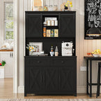 67.7 Inch Farmhouse Pantry Storage Cabinet with Sliding Barn Doors, 2 Drawer Farmhouse Coffee Cabinet with Adjustable Shelf, Side Board with Buffet Cupboard for Livingroom Kitchen, Black