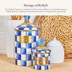 MACKENZIE-CHILDS Royal Check Enamel Canister, Blue-and-White Kitchen Storage Container with Lid, Demi