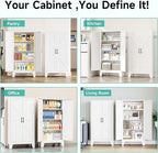 Metal Storage Cabinet with 2 Doors and 3 Shelves,White Pantry Storage Cabinet with Legs,Farmhouse Pantry Cabinets Cupboard,Bathroom Cabinets for Home,Kitchen,Dining/Living Room (47.3" H)