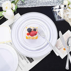 bUCLA 600pcs Silver Plastic Dinnerware Set for 100 Guests - Silver Christmas Dinnerware Set Disposable for Party - Include 100 Dinner Plates,100 Dessert Plates,100Cups,100 Knives,100 Forks,100 Spoons