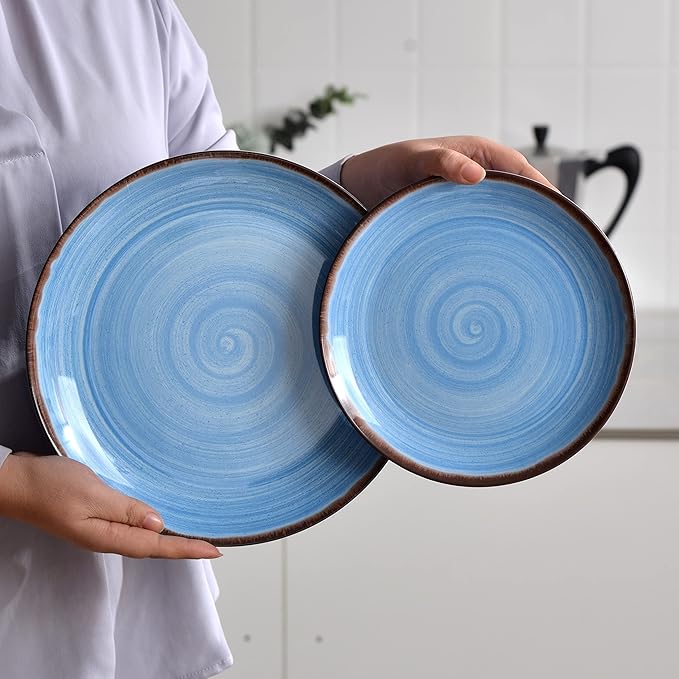 Melamine Dinnerware Set, Plates And Bowls Sets for 4, 12PCS Blue Color Dinnerware Sets, Unbreakable Dinnerware Dishwasher Safe BPA Free(Blue)