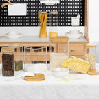 122oz Airtight Glass Square Storage Canister with Bamboo Lid Set of 1 (3600ml) Gallon Glass Jars Large Kitchen Canister for Sugar, Flour, Cookies and Coffee beans (‎with Black Lable)