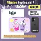 BEARFOOT Kids Lunch Box with Compartments – Compact & Lightweight | Leak-Proof, BPA-Free, Dishwasher & Microwave Safe | Hand-Drawn Design for Preschool, School, Travel (BubbleTea Purple, 4 Cups)
