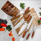 MSY BIGSUNNY 7pcs Knife Block Set, German Steel Chef Knife Set, Precious Pakkawood Handle for Kitchen Knife Block Set