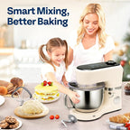 VIVOHOME Stand Mixer with Fermentation, One-Touch Presets Electric Dough Mixer with 6 Qt Bowl, Kitchen Standing Mixer for Baking, Cake with Flex Edge Beater, Bread Hook, Whisk, White