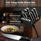 Astercook Kitchen Knife Set, 15 Piece Knife Block Sets with German 1.4116 Steel Sharper and Rust Proof, Full Tang Knives Set with Ergonomic Nylon Handle, Dishwasher Safe Black