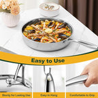 P&P CHEF 12 Inch Stainless Steel Frying Pan, 3-Ply Stainless Steel Pan Skillet, Induction Stir-fry Pan, Oven & All Stoves Safe, Heavy Duty & Even Heat, Dishwasher Safe, Silver, (1 Piece)