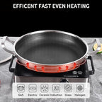 DELARLO Paella Pan 14 Inch Tri-Ply Stainless Steel Paella Pan with Lid Nonstick Frying Pan, Hybird Induction Large Skillets,Great for Paella Parties Indoors Outdoors,Heavy Duty Style