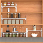 Expandable Kitchen Cabinet Shelf Organizers 3 Pack, Stackable Metal Pantry Storage Shelves Rack, Adjustable Counter Shelf for Cabinets, Countertop, Cupboard Organizers and Storage, White