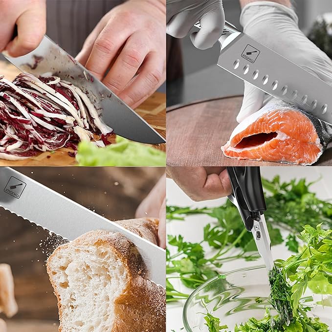 imarku Kitchen Knife Set, 15 Piece Premium Knife Block Set, Dishwasher Safe Knives Set for Kitchen, Razor Sharp Japanese Knife Set with Built-in Sharpener, Ergonomic Handle, Brown