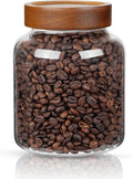 1PC Glass Storage Jars with Airtight Lids, 45 fl oz (1400ml) coffee container with Wooden Lid, Glass Pantry Canister for Beans, Rice, Sugar and etc