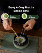 ZENS Matcha Whisk Set, 7pcs Matcha Kit Set with Ceramic Bowl and Matcha Cup, Bamboo Whisk & (Chasen Holder) Sifter, Scoop -Tea Towel, Japanese Chawan for Matcha-Making, Sage Green